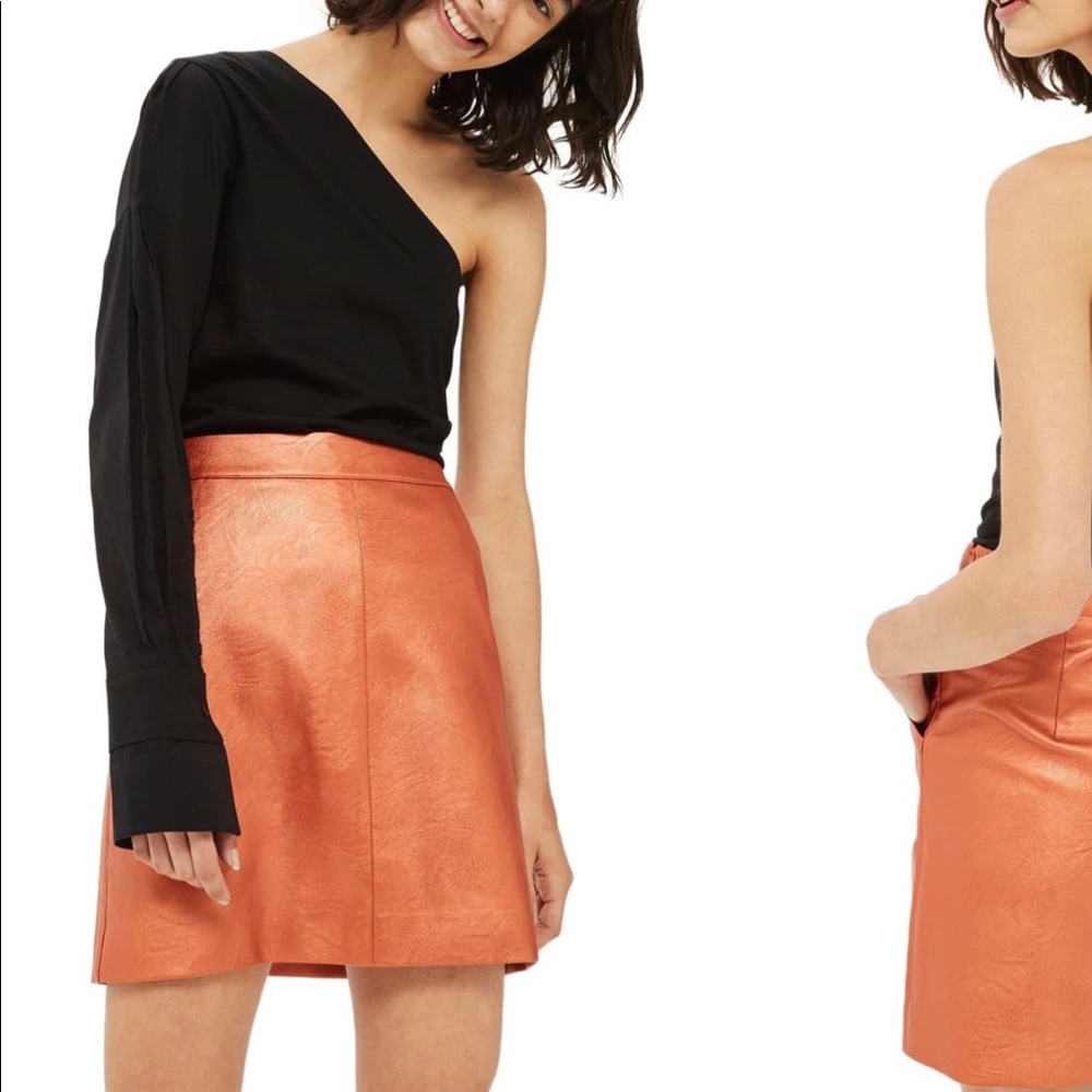 Topshop Orange Faux Leather Mini Skirt Size US2